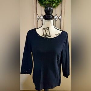 Talbots medium, 3/4 sleeve top, with scallop and eyelet detailing, EUC